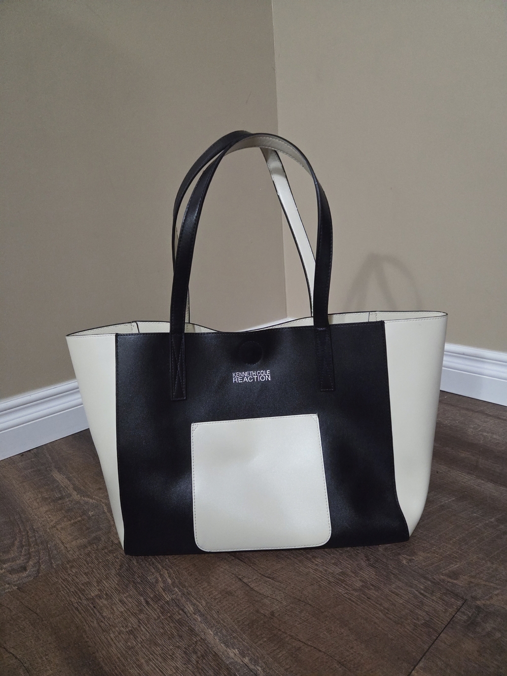 Kenneth Cole Reaction Two-Tone Black and Off White Tote Bag